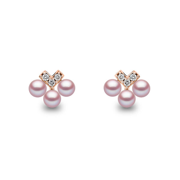 Sleek Yellow Gold Pearl and Diamond Earrings